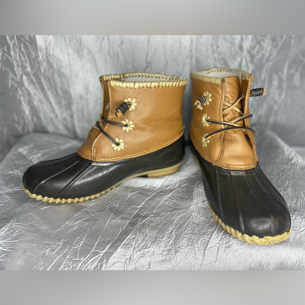 Jack Rogers classic Chloe brown rain boots with whip lace eyelets